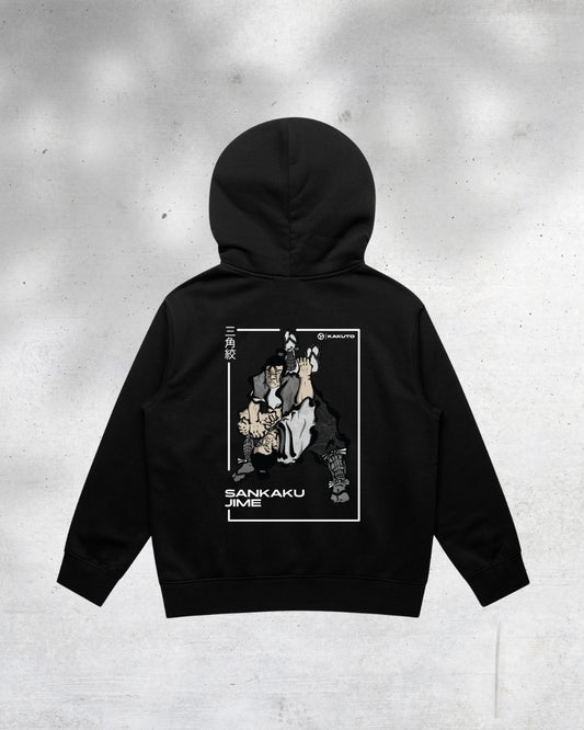 sankaku jime, bjj triangle submission artwork on kids hoodie. Bjj merch for kids